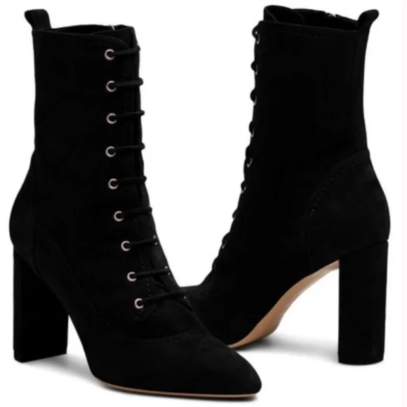M.Gemi Annata Black Suede High Heeled Boot Lace Up Ankle Booties - Picture 1 of 15